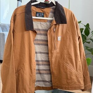 Carhartt Men’s Brown/Tan Duck Canvas Jacket with Dark Corduroy Collar